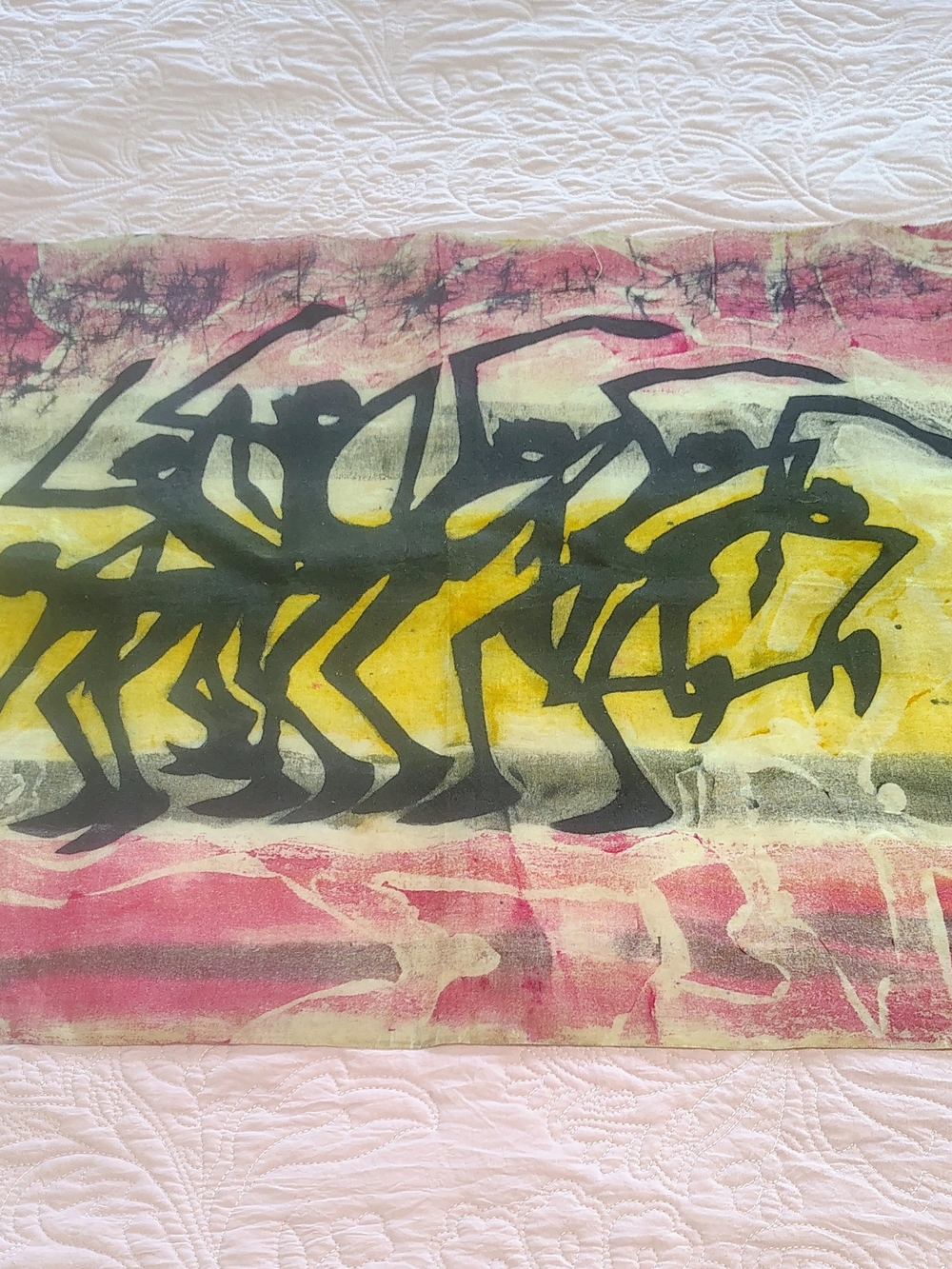 Vintage African Warriors Wax Batik Wall Art 28” x 20” Signed
